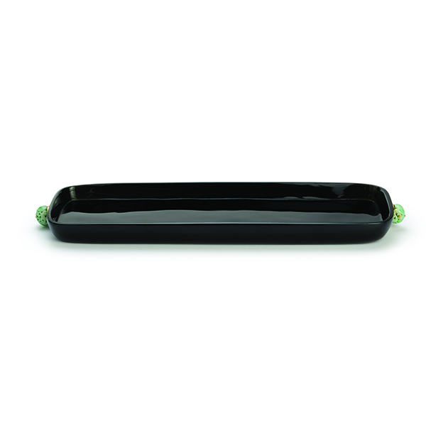 Seaman Schepps Black Obsidian Tray with Carved Jadeite
